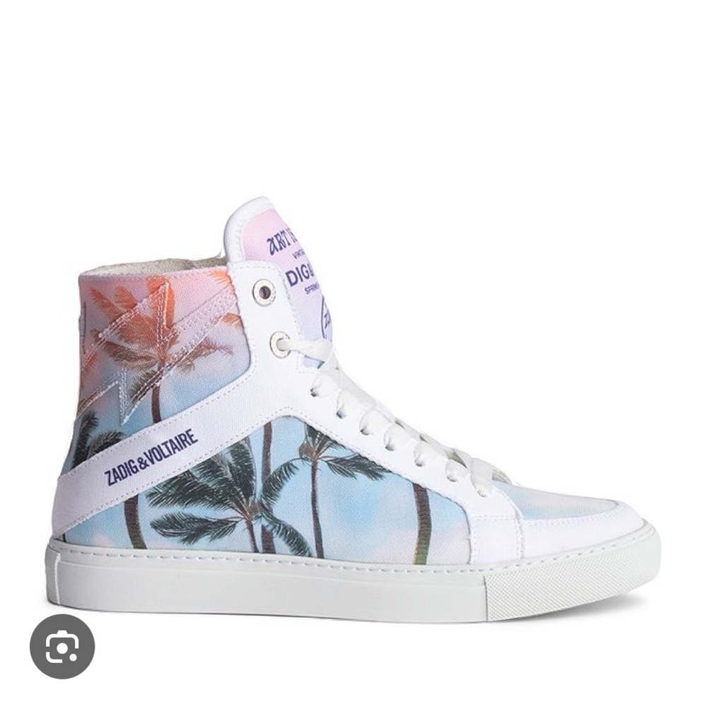 Zadig & Voltaire Art is Truth Palm trees hi top white canvas sneakers size 6
